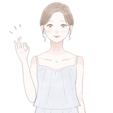 Tamam işareti olan bir kadın. Beyaz arkaplanda.