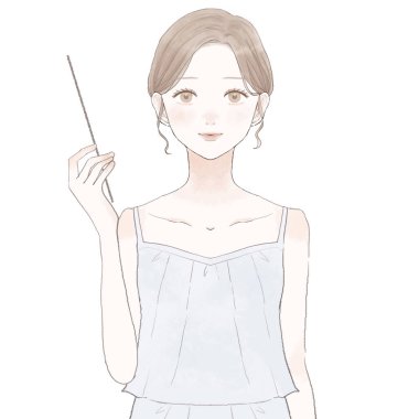 Kadın talimat çubuğuyla açıklıyor. Cilt bakımı. Beyaz arkaplanda.