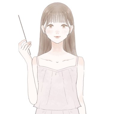 Kadın talimat çubuğuyla açıklıyor. Cilt bakımı. Beyaz arkaplanda.