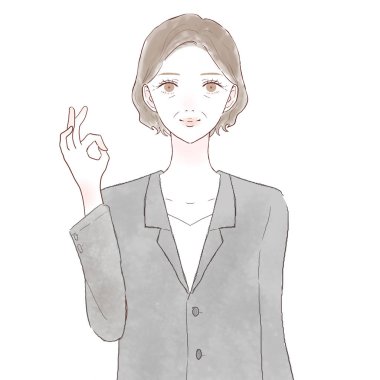 Takım elbiseli orta yaşlı bir kadın ve üzerinde 