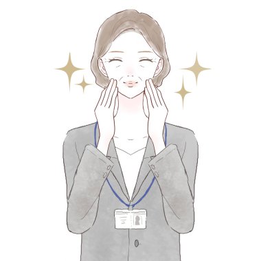 Takım elbiseli orta yaşlı bir kadının önünde. Beyaz arkaplanda.