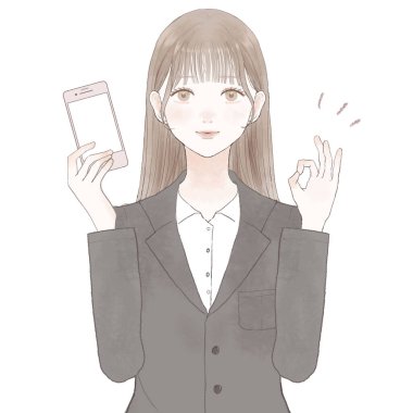 Takım elbiseli bir kadın elinde akıllı telefon ve elinde 