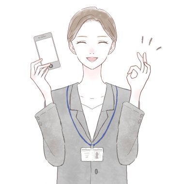 Takım elbiseli bir kadın elinde akıllı telefon ve elinde 