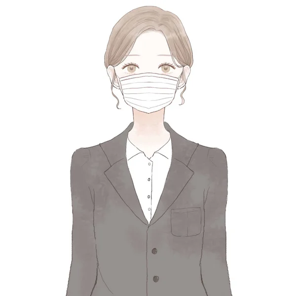 Woman Suit Wearing Nonwoven Mask White Background — Stock Vector