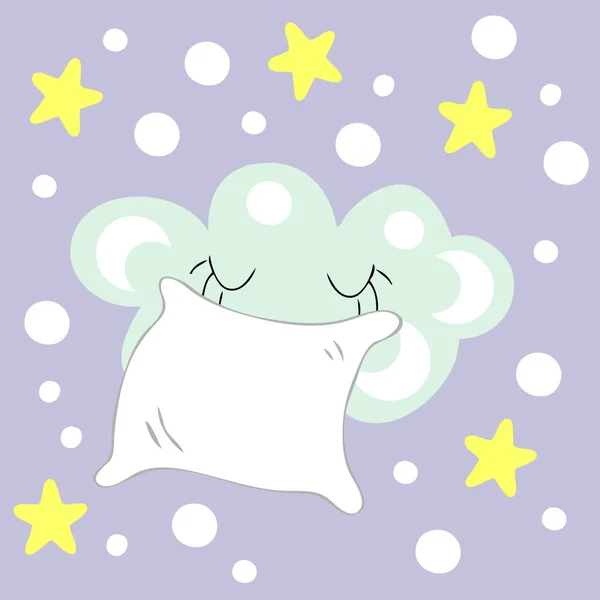 Dibujo Una Pequeña Nube Somnolienta Con Una Almohada Estilo Dibujos — Vector de stock