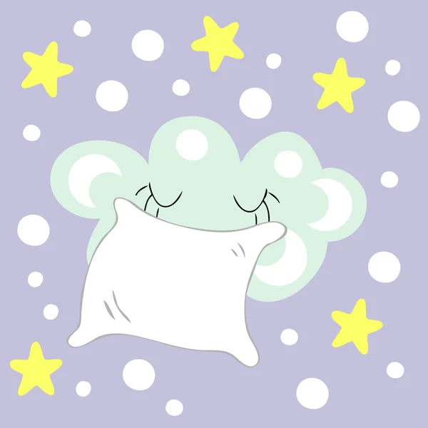 Dessin Petit Nuage Endormi Avec Oreiller Cartoon Style Illustration Vectorielle — Image vectorielle