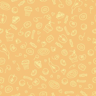 Elle çizilmiş fırın pürüzsüz desenli arka plan. Albüm, tekstil ve parmak izleri için mükemmel. Dekor ve tasarım için el çizimi vektör çizimi.