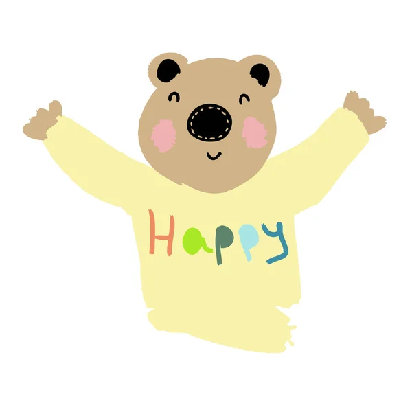 Cute Teddy Bear Shirt Inscription Cartoon Style Hand Drawn Vector — Stock Vector