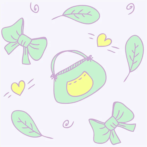 Motif Vectoriel Couleurs Pastel Sac Arcs Feuilles Cartoon Style Illustration — Image vectorielle