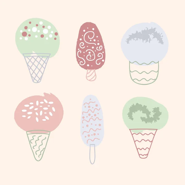 Set Seis Sabrosos Deliciosos Helados Diseño Para Camisetas Textiles Estampados — Vector de stock