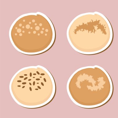 Dört lezzetli çöreğin çıkartmaları. Dekor ve tasarım için el çizimi vektör çizimi.