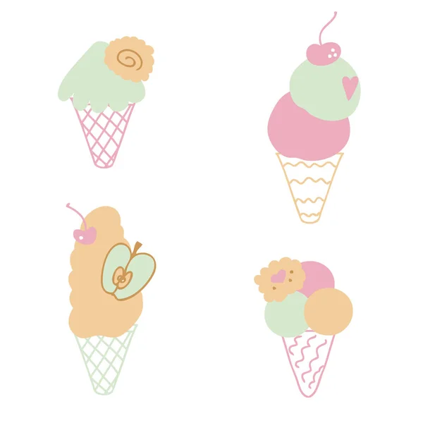 Conjunto Postres Frutas Helados Diseño Para Camisetas Textiles Estampados Ilustración — Vector de stock