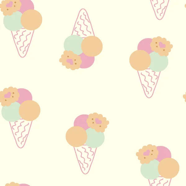 Patrón Sin Costuras Helados Decorados Con Galletas Color Pastel Verano — Vector de stock