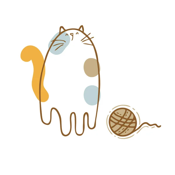Ручная Рисованная Векторная Иллюстрация Трехцветного Милого Котенка Кошачьей Игрушки Перфект — стоковый вектор
