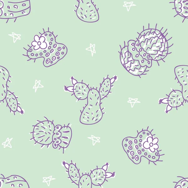 Doodle Vecteur Motif Sans Couture Cactus Avec Des Étoiles Parfait — Image vectorielle