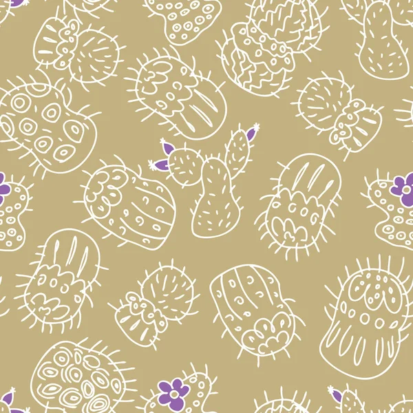 Modèle Sans Couture Contours Blancs Cactus Avec Des Fleurs Vives — Image vectorielle