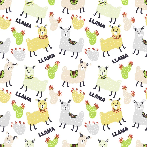 Multicolor Nahtlose Muster Von Lamas Kakteen Und Text Llama Design — Stockfoto