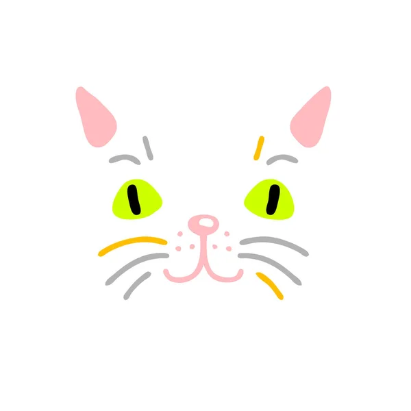 Ilustração Facial Gato Vetorial Desenhado Mão Perfeito Para Camisetas Têxteis — Vetor de Stock