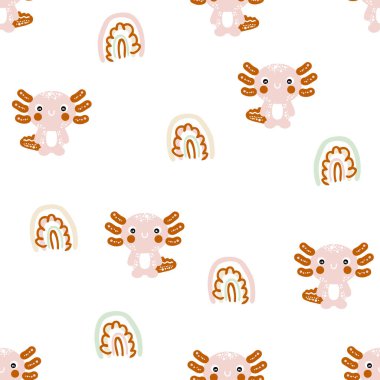 Çizgi film stili, aksonlu, gökkuşağı desenli. Tişört, tekstil ve parmak izleri için mükemmel. Dekor ve tasarım için el çizimi vektör çizimi.