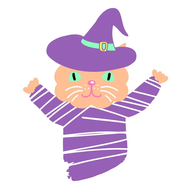 Cat Wizard Hat Halloween Drawing Perfect Poster Textile Prints Cartoon — Stock Vector