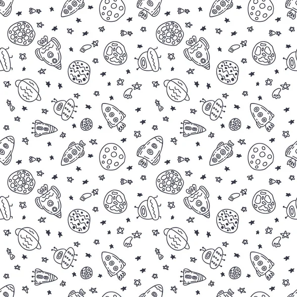 Doodle Seamless Pattern Rockets Planets Space Perfect Fabric Scrapbooking Textile — Stock Photo, Image