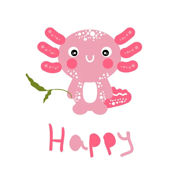 Desenhos Animados Estilo Feliz Rosa Axolotl Ilustração Perfeito Para Camisetas — Vetor de Stock