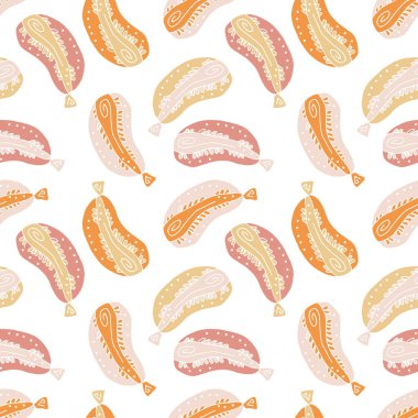 Pastel, soyut kabaklı dikişsiz sonbahar deseni. Tişört, tekstil ve parmak izleri için mükemmel. Dekor ve tasarım için el çizimi illüstrasyon.