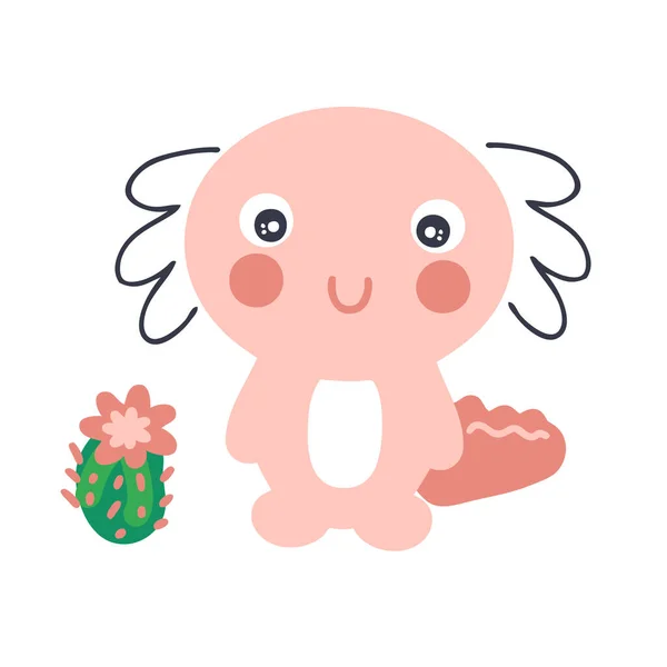 Axolotl Disegnato Mano Con Cactus Perfetto Shirt Tessuti Stampe Illustrazione — Vettoriale Stock