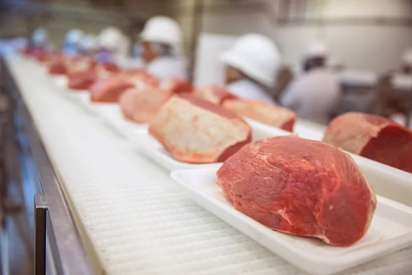 Rows of grouped meats before it is delivered to the grocery store — Stock Photo, Image