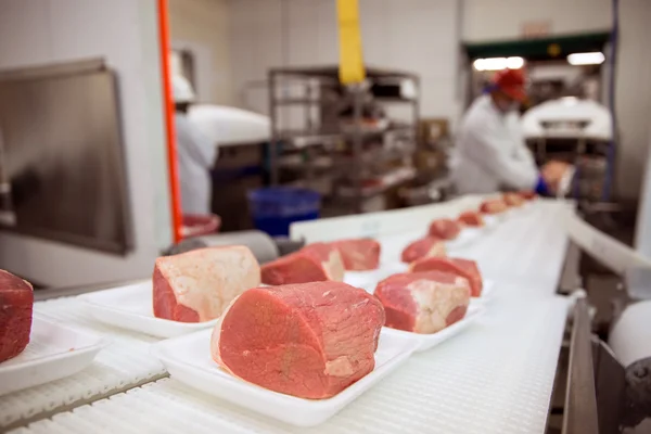 Carne crua de porco na fábrica de embalagem — Fotografia de Stock