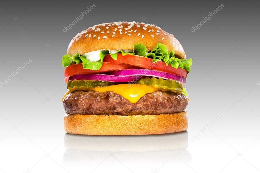 Perfect hamburger classic burger american cheeseburger isolated on gradient reflection