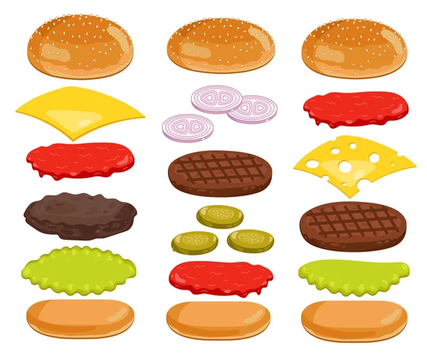 햄버거 재료 흰색 배경 설정 — 스톡 사진