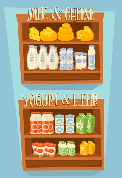 Dairy products on wooden table — Stock Photo, Image