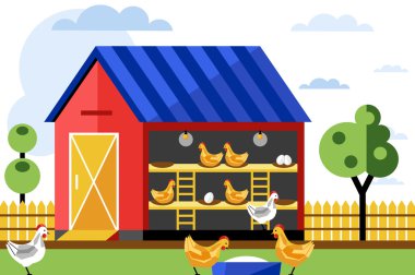 Chicken farm, vector illustration. clipart