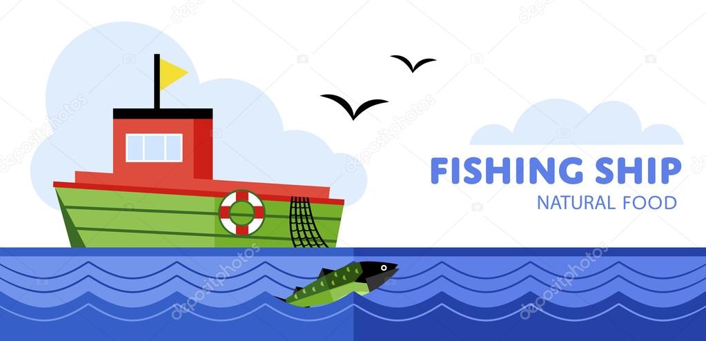 Fishing boat, vector illustration