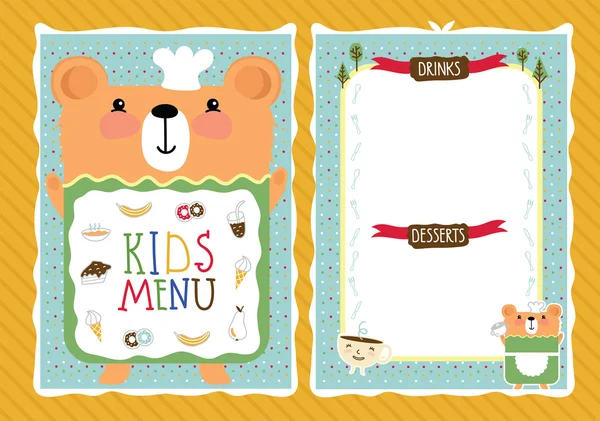 Colorful kids meal menu vector template — Stock Vector