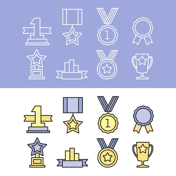 Set di medaglie e icone vincitrici . — Vettoriale Stock