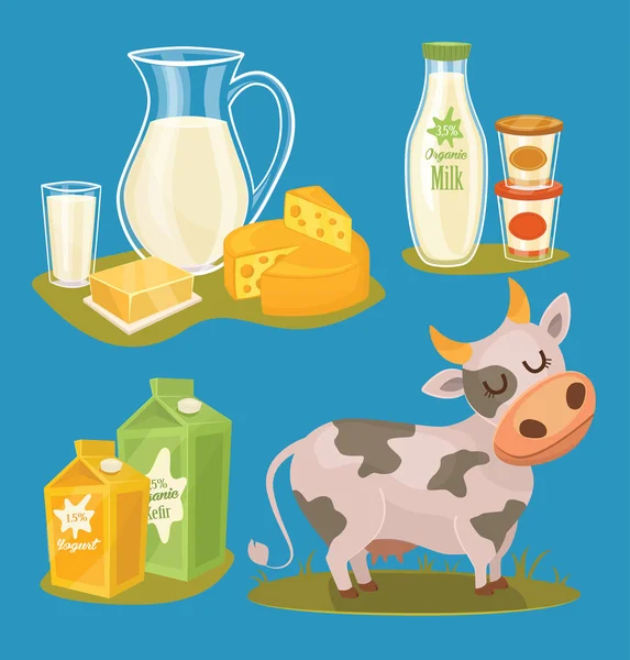 Productos lácteos aislados, ilustración vectorial — Vector de stock