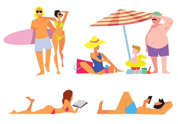 Gente en playa vector aislado conjunto — Vector de stock