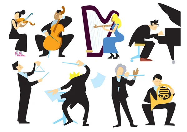 Gente orquesta de música, aislada en blanco — Vector de stock