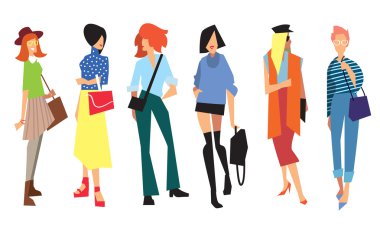 Moda giyim güzel genç kadınlar, vektör