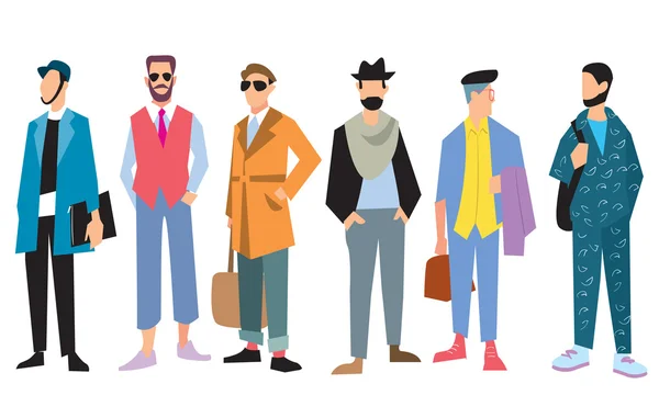 Hermosos hombres jóvenes en ropa de moda, vector — Vector de stock