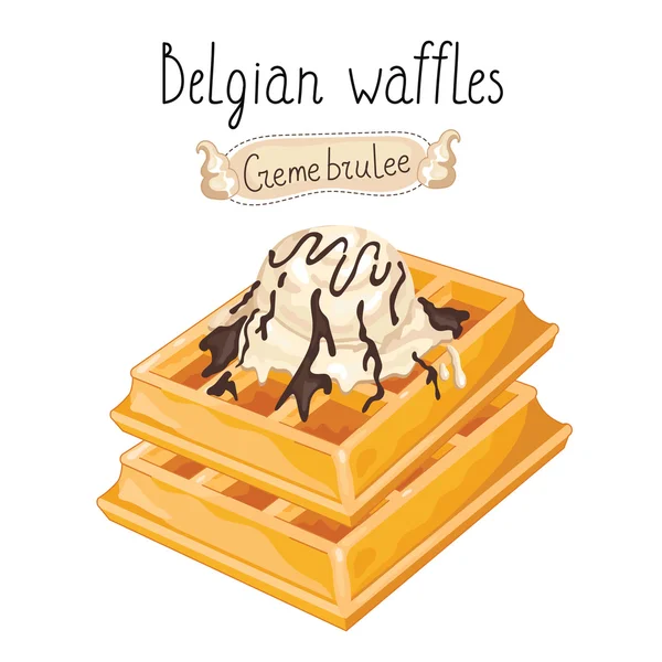 Gaufres belges avec crème glacée sur fond blanc — Image vectorielle