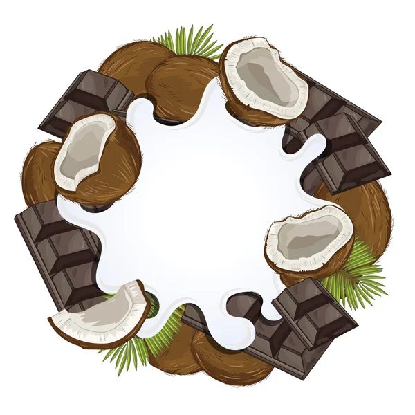 Joghurtspritzer isoliert auf Schokolade und Kokosnuss — Stockvektor