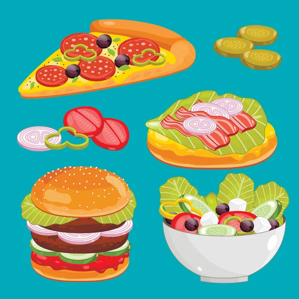 Juego de menús de comida rápida, ilustración vectorial — Vector de stock
