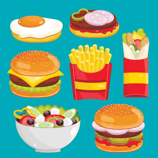 Juego de menús de comida rápida, ilustración vectorial — Vector de stock