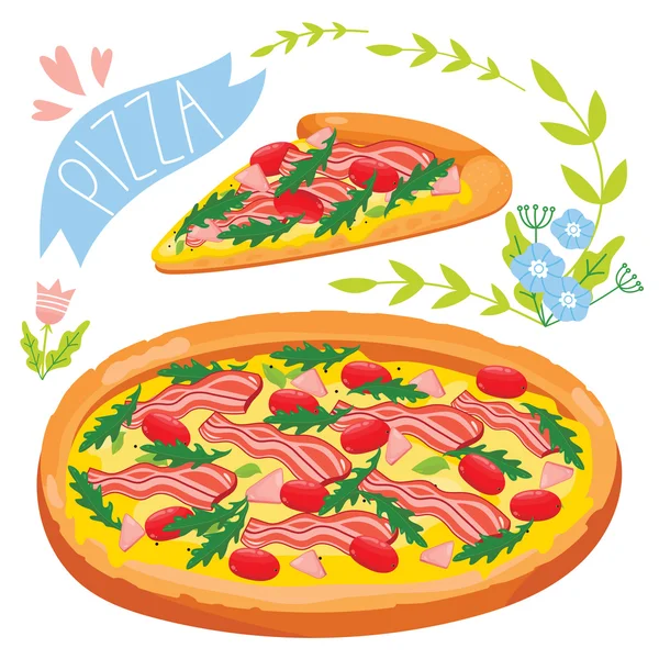 Skiva pizza isolerad på vit bakgrund — Stock vektor