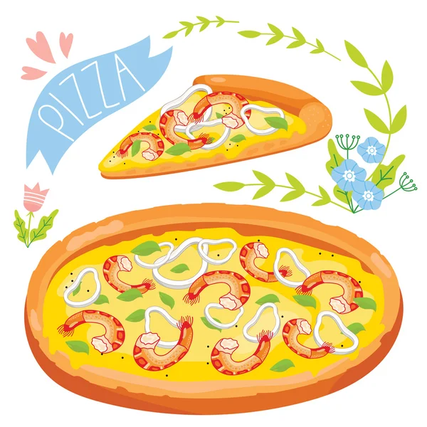 Φέτα πίτσα απομονωμένη σε λευκό φόντο — Διανυσματικό Αρχείο