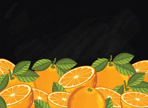 Composición de la fruta naranja en pizarra, vector — Vector de stock