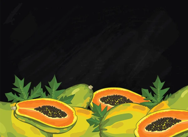 Papaya composición de la fruta en pizarra, vector — Archivo Imágenes Vectoriales